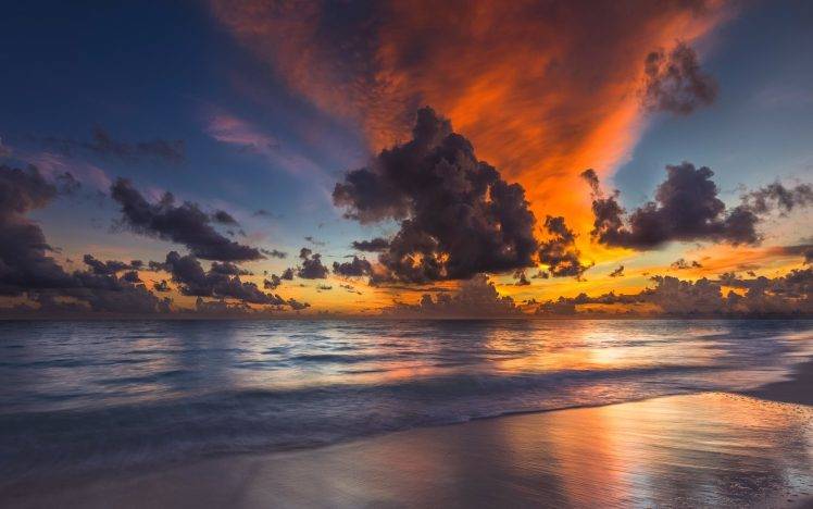 nature, Sunset, Beach, Maldives, Sea, Sky, Clouds, Landscape, Tropical, Waves, Coast HD Wallpaper Desktop Background