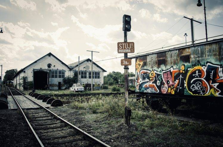 train, Train Station, Old, Old Car, Rust, Car, Rail Yard, Nature, Ground, Sky, Clouds, Pripyat, Abandoned, Railway, Ukraine, Graffiti, Muted HD Wallpaper Desktop Background