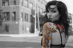 tattoo, Selective Coloring, Bra, Women, Brunette