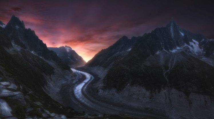 nature, Landscape, Mountain, Alps, France, Glaciers, Sunrise, Sky, Snowy Peak, Clouds HD Wallpaper Desktop Background