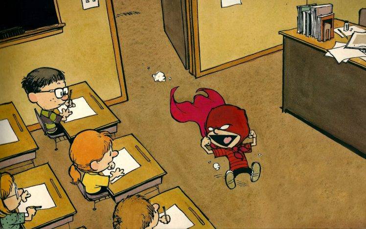 Calvin And Hobbes, Comics, Superhero, Classroom, School HD Wallpaper Desktop Background