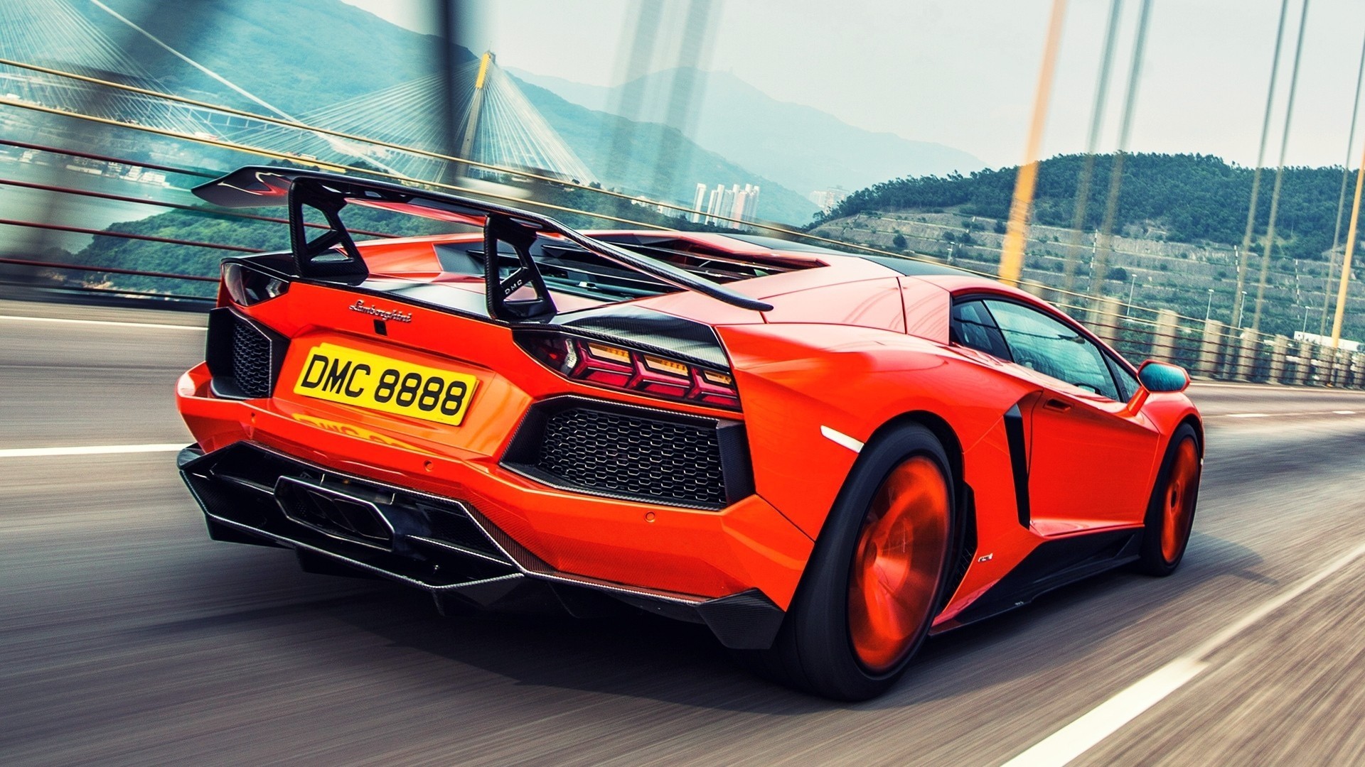 car, Lamborghini, Lamborghini Aventador, Road, Motion Blur, Bridge Wallpaper