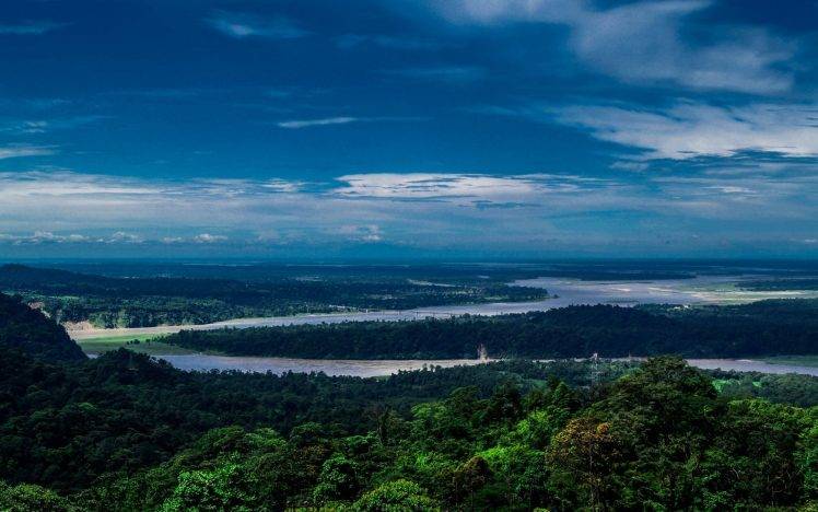 landscape, Nature, River, Forest, Bridge, Clouds, Horizon, India, Blue, Green HD Wallpaper Desktop Background