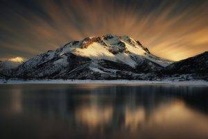 landscape, Mountain, Reflection, Snow