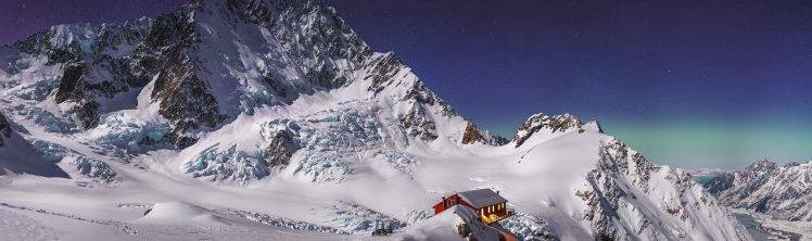 panoramas, Mountain, Cabin, Glaciers, Nature, Landscape, Snow, Winter HD Wallpaper Desktop Background