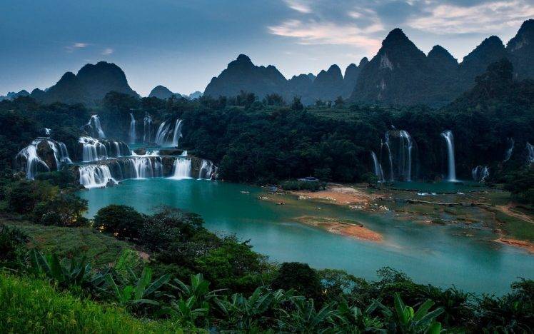 nature, Landscape, Waterfall, Mountain, River, Forest, China, Hill, Foliage, Jungles, Vietnam, Sunrise, Green HD Wallpaper Desktop Background