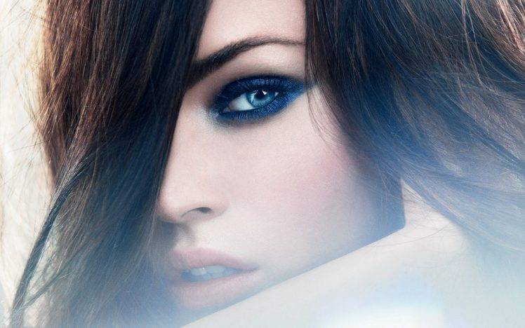 Megan Fox, Portrait, Brunette, Face, Blue Eyes HD Wallpaper Desktop Background
