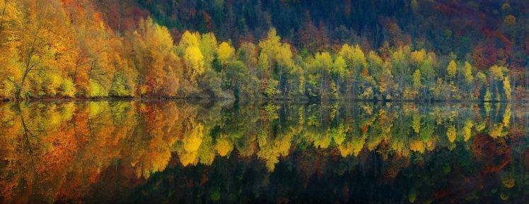 panoramas, Lake, Reflection, Nature, Fall, Water, Forest, Landscape, Trees, Calm, Mountain, Colorful HD Wallpaper Desktop Background