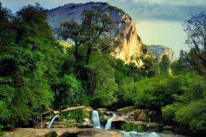 sunset, Waterfall, Mountain, Chile, Nature, Landscape, Forest, Summer, Trees