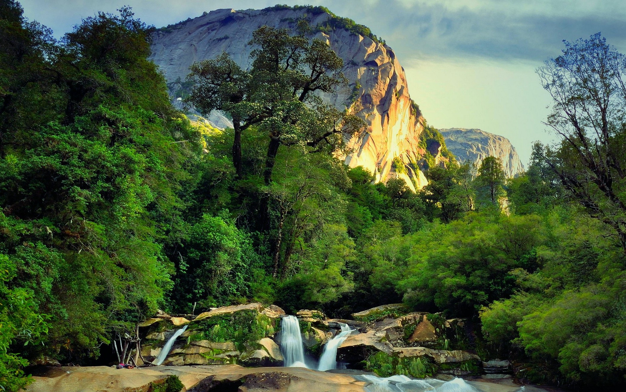 sunset, Waterfall, Mountain, Chile, Nature, Landscape, Forest, Summer, Trees Wallpaper