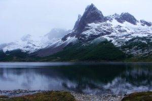 lake, Winter, Mountain, Chile, Island, Mist, Forest, Snowy Peak, Water, Landscape, Nature