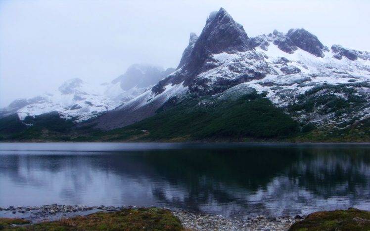 lake, Winter, Mountain, Chile, Island, Mist, Forest, Snowy Peak, Water, Landscape, Nature HD Wallpaper Desktop Background