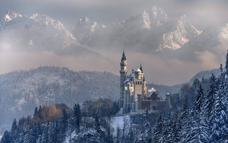 nature, Landscape, Mountain, Forest, Trees, Winter, Snow, Castle, Building, Germany HD Wallpaper Desktop Background