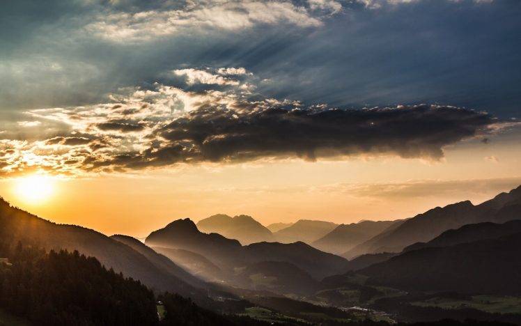 landscape, Nature, Mountain, Mist, Sunset, Sky, Clouds, Valley, Forest HD Wallpaper Desktop Background