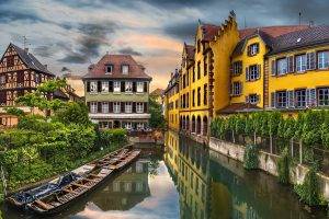 landscape, City, Canal, Trees, Building, Water, Reflection, Colmar, France, Architecture, Old Building, Europe, Boat