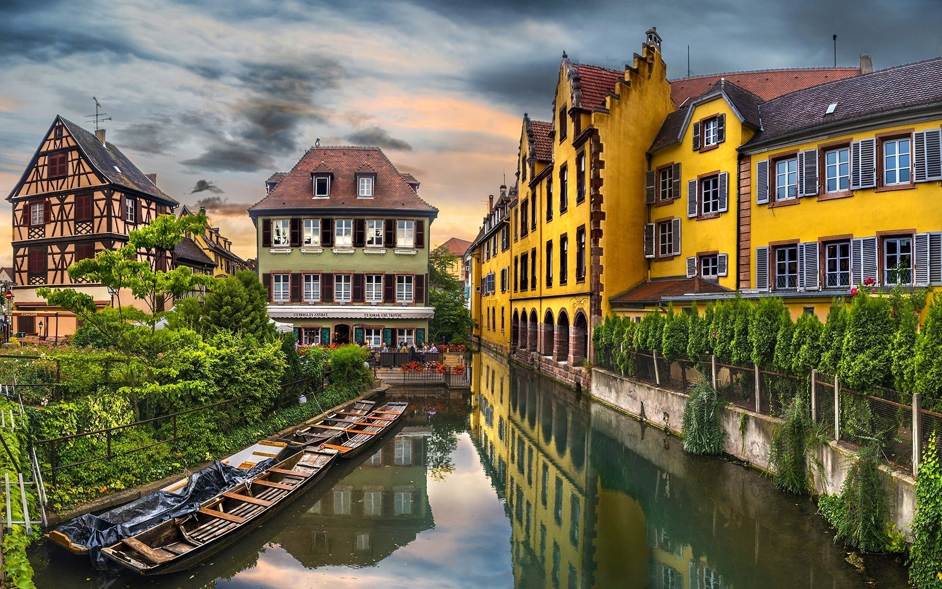 landscape, City, Canal, Trees, Building, Water, Reflection, Colmar ...