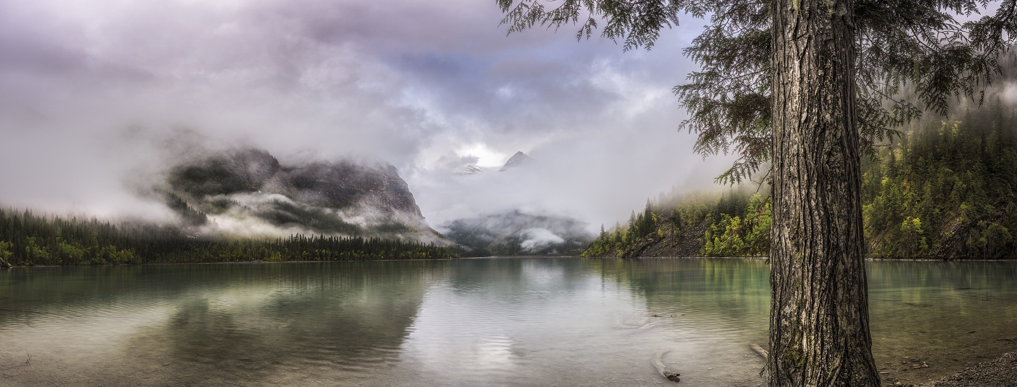 nature, Landscape, Lake, Mist, Panoramas, Forest, Mountain, Clouds, Water, British Columbia, Canada, Trees Wallpaper