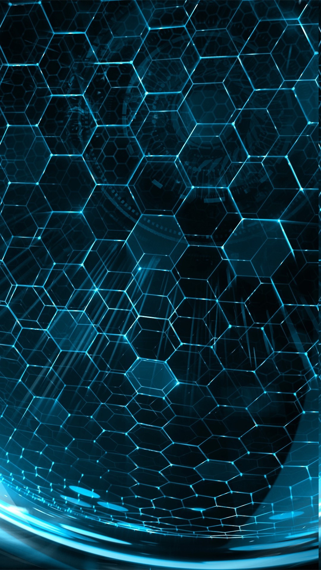 digital Art, Minimalism, Abstract, Pattern, Geometry, Hexagon, 3D, Sphere, Blue, Glowing, Lines, Portrait Display Wallpaper