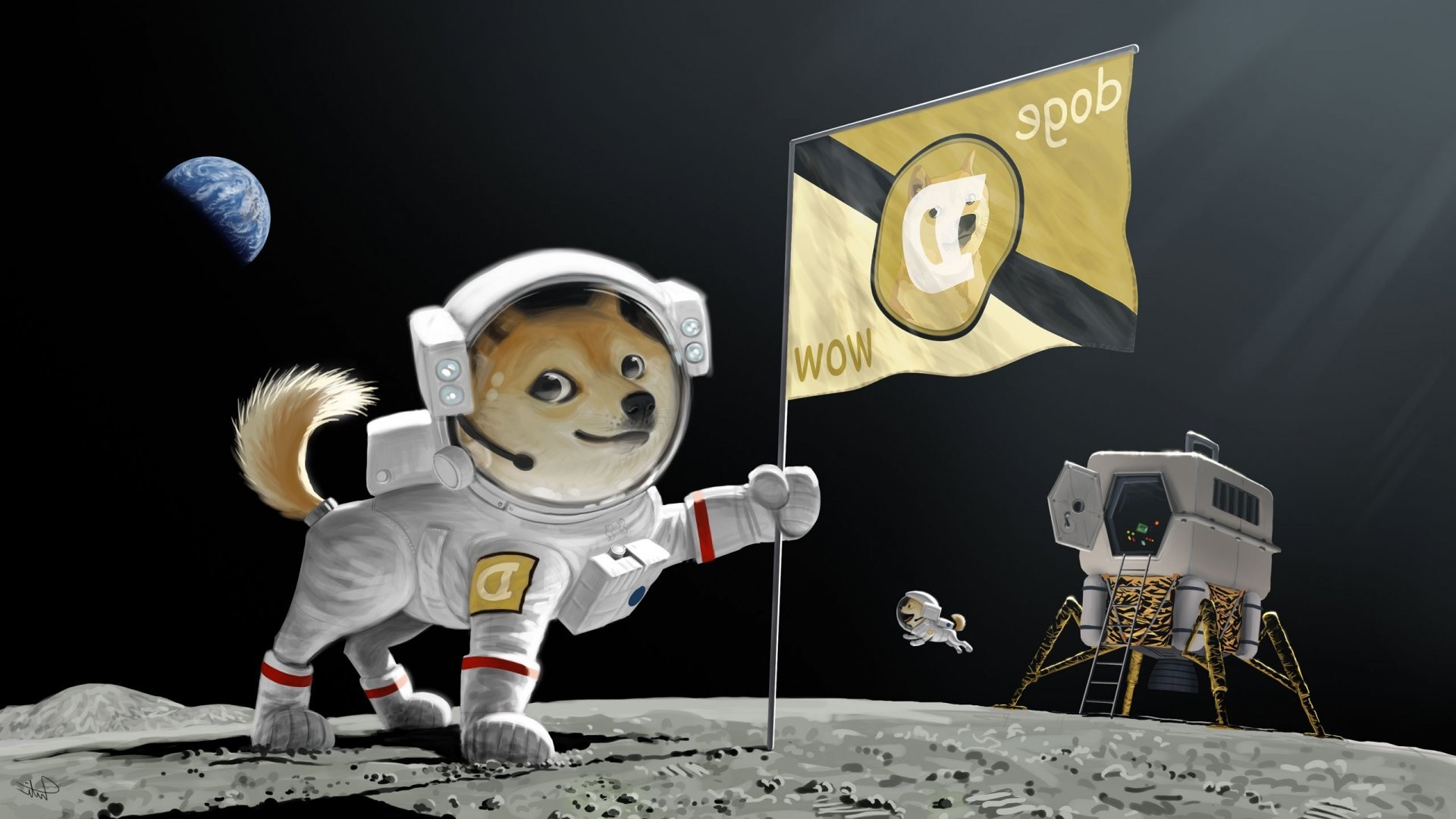 doge, Space, Moon, Artwork Wallpaper