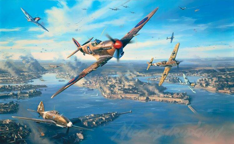 Supermarine Spitfire, Military Aircraft, Malta, Dogfight, Messerschmitt Bf 109, World War II, Royal Airforce, Luftwaffe HD Wallpaper Desktop Background