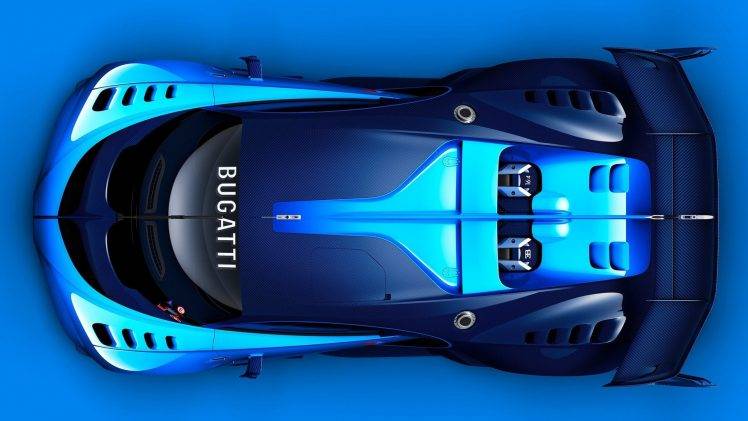 car, Sports Car, Concept Cars, Blue, Bugatti, Bugatti Concept, Bugatti Vision Gran Turismo, Blue Background, High View, Engines HD Wallpaper Desktop Background