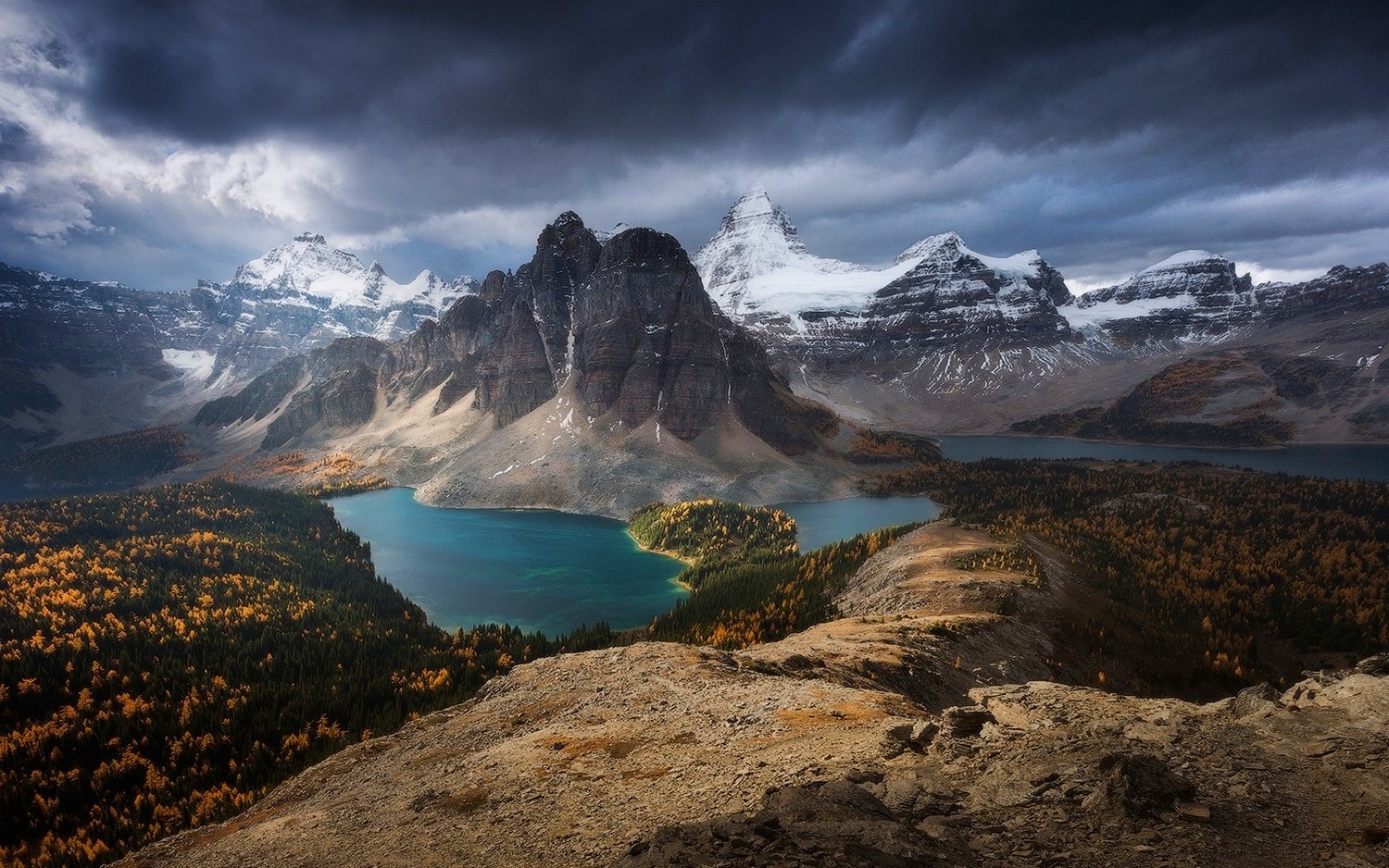 nature, Canada, Mountain, Lake, Forest, Landscape, Fall, Clouds, Snowy Peak, Turquoise, Water Wallpaper