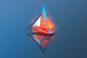 digital Art, Abstract, Minimalism, Geometry, Blue Background, 3D, Triangle, Reflection, Warm Colors, MKBHD