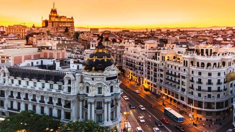 city, Cityscape, Sunset, Road, Car, Architecture, Madrid, Spain, Europe, Street, Urban, Building HD Wallpaper Desktop Background