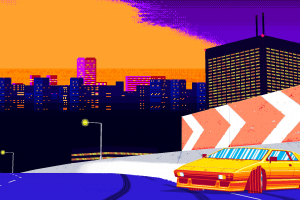 8 bit, Sunset, City, Freeway, Lamborghini