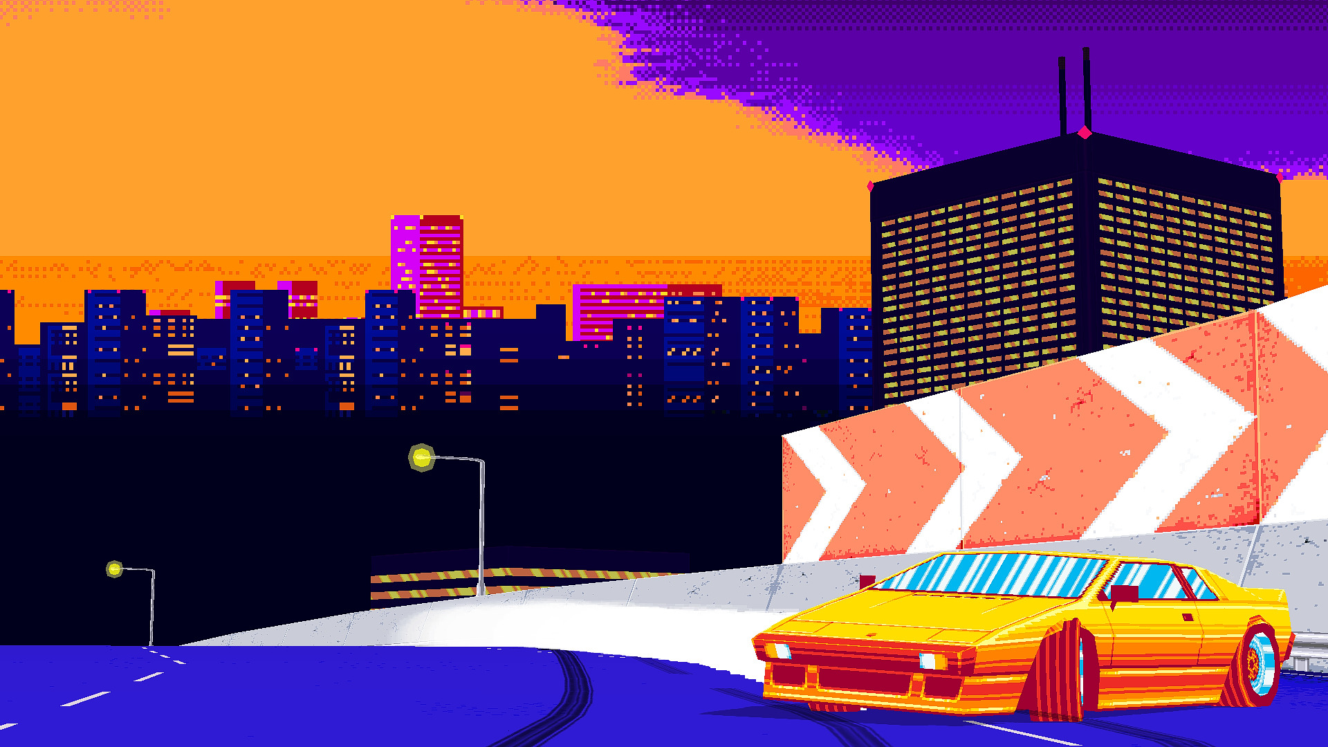 8 bit, Sunset, City, Freeway, Lamborghini Wallpapers HD / Desktop and Mobil...
