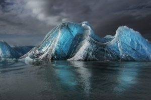 nature, Landscape, Iceberg, Sea, Clouds, Cold, Morning, Daylight, Blue, Water