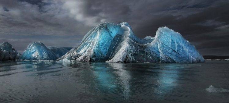 nature, Landscape, Iceberg, Sea, Clouds, Cold, Morning, Daylight, Blue, Water HD Wallpaper Desktop Background