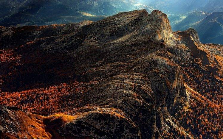 nature, Landscape, Dolomites (mountains), Italy, Forest, Fall, Mist HD Wallpaper Desktop Background
