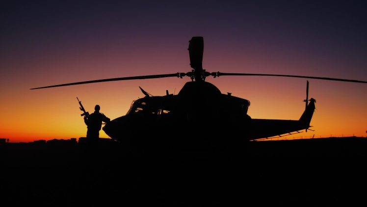 military, Aircraft, Military Aircraft, Helicopters, Bell CH 146 Griffon, Royal Canadian Air Force, Silhouette, Shadow, Sunset HD Wallpaper Desktop Background