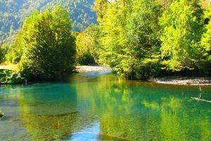 landscape, Nature, Chile, River, Forest, Emerald, Water, Mountain, Trees, Green