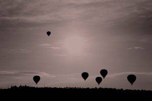 balloons, Sky, Landscape, Flying, Monochrome, Nature