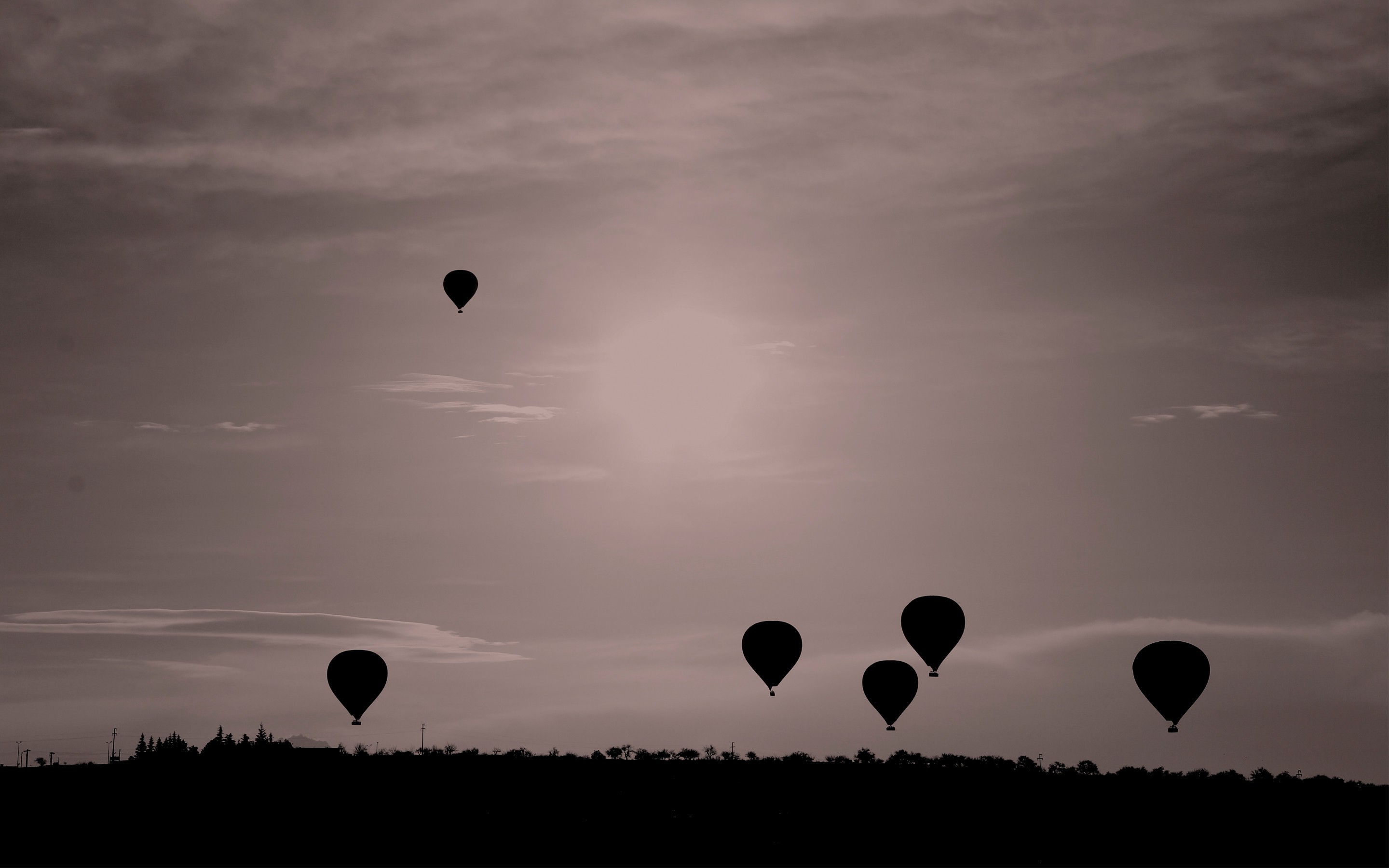 balloons, Sky, Landscape, Flying, Monochrome, Nature Wallpaper