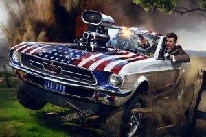 Ford Mustang, Gun, Explosion, Hill, USA, Ronald Reagan