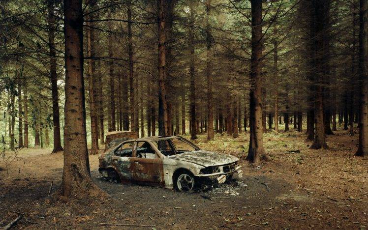 forest, Vehicle, Car, Wreck, BMW HD Wallpaper Desktop Background