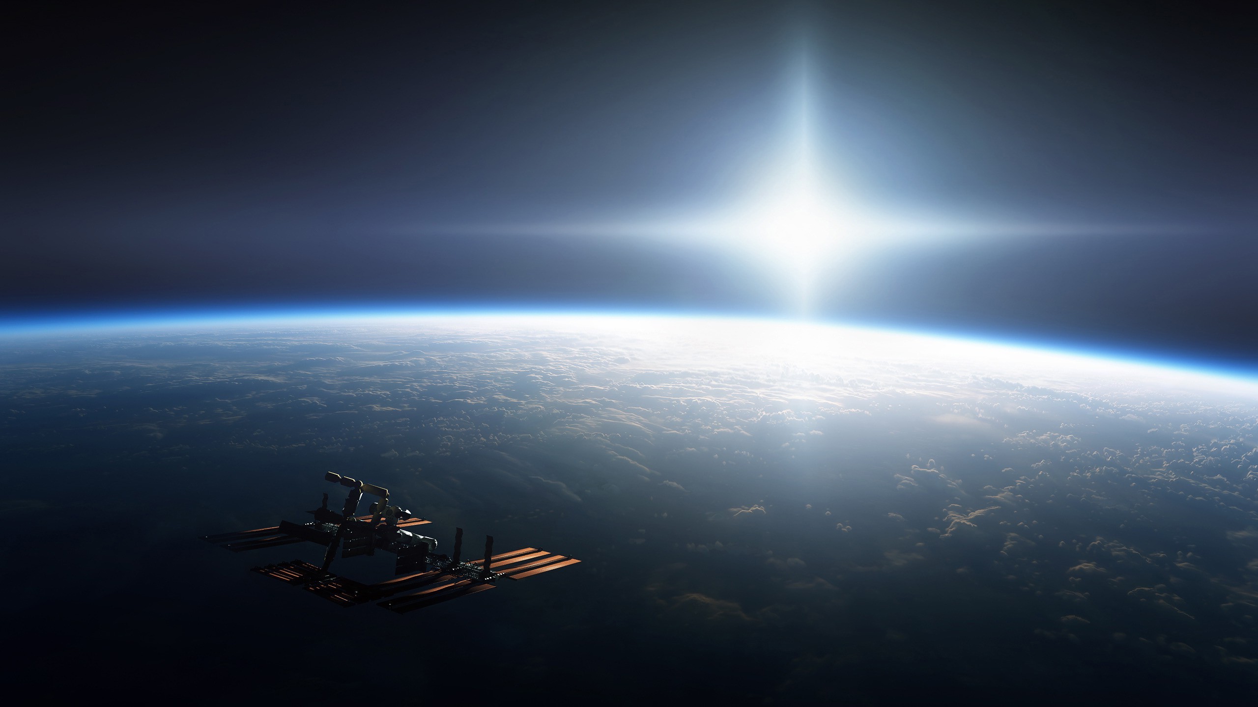 space, International Space Station, Earth, Sun, Lens Flare, ISS Wallpaper