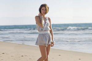 women, White Dress, Beach, Jessica Stroup, Model