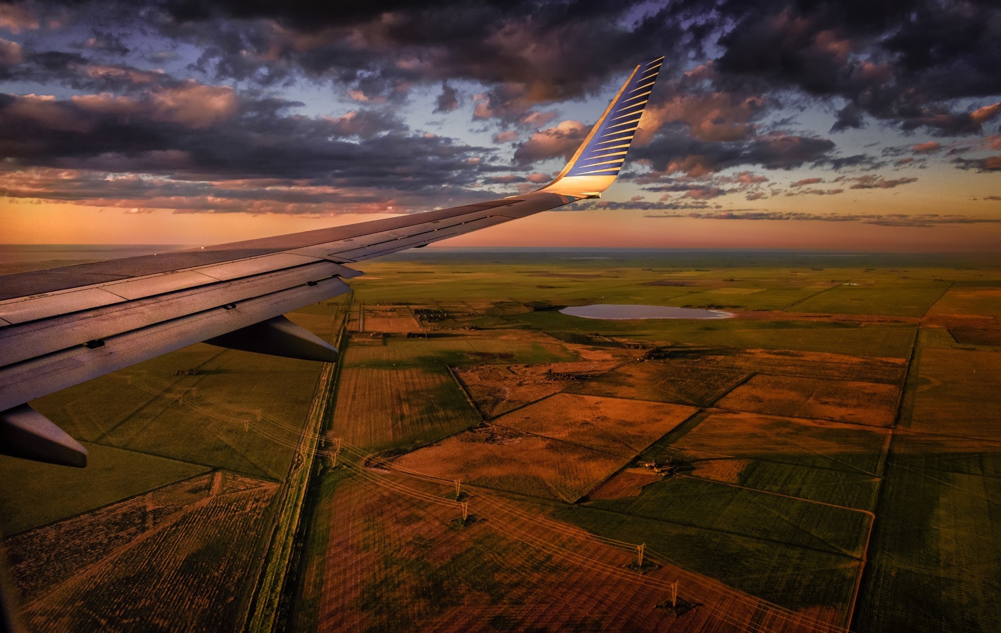 landscape, Sunset, Clouds, Aircraft Wallpaper