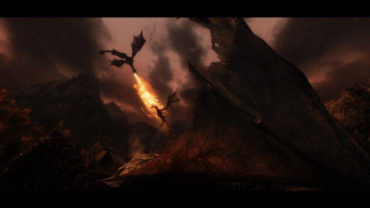 dragon, Dragonfight, The Elder Scrolls, The Elder Scrolls V: Skyrim HD Wallpaper Desktop Background