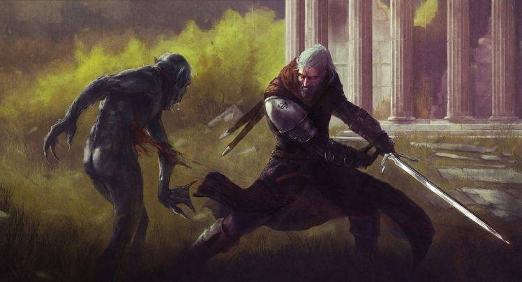 artwork, Fantasy Art, Geralt Of Rivia, The Witcher, Sword, The Witcher 3: Wild Hunt, Video Games HD Wallpaper Desktop Background