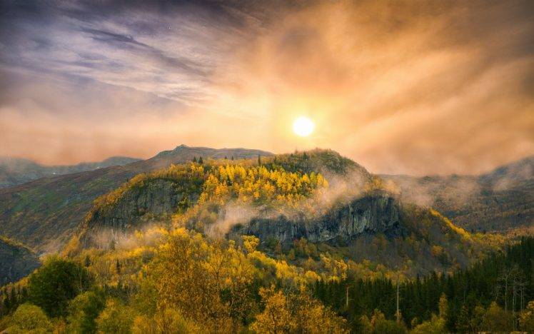 nature, Landscape, Mountain, Sunset, Forest, Fall, Clouds, Sky HD Wallpaper Desktop Background