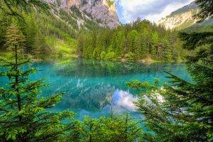 nature, Landscape, Green, Lake, Mountain, Forest, Turquoise, Water, Reflection, Summer, Austria, Trees