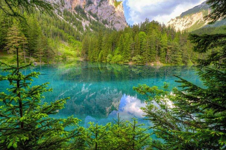 nature, Landscape, Green, Lake, Mountain, Forest, Turquoise, Water, Reflection, Summer, Austria, Trees HD Wallpaper Desktop Background