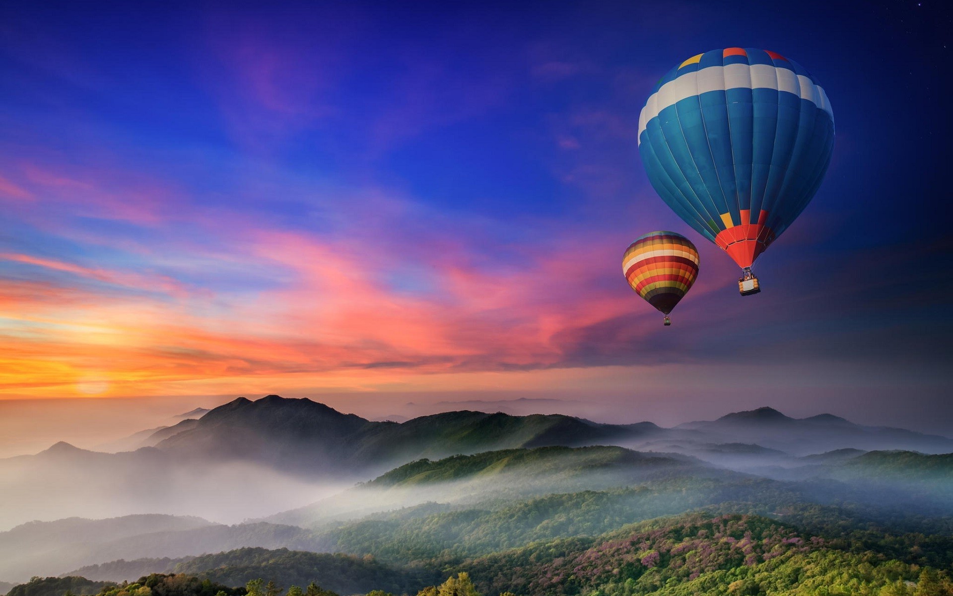 balloons, Hot Air Balloons, Nature, Landscape, Sunset, Mist Wallpaper