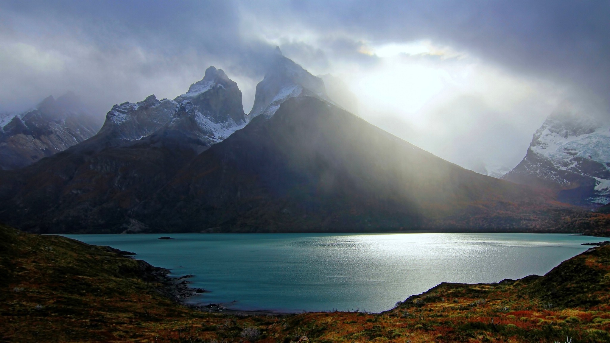 nature, Landscape, Mountain, Lake, Sunset, Chile, Torres Del Paine, Mist, Turquoise, Water, Snowy Peak Wallpaper