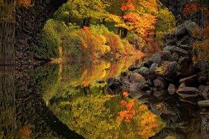 bridge, River, Reflection, Landscape, Fall, Colorful, Germany